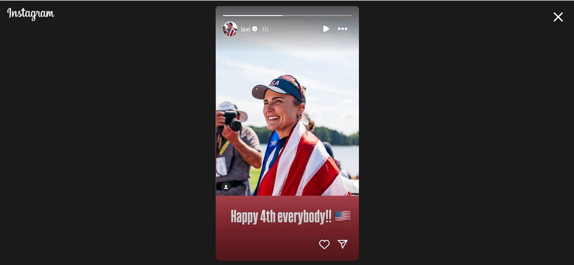 A screenshot of Lexi Thompson's Instagram story on July 4, 2025 (Image Via: Instagram @lexi)